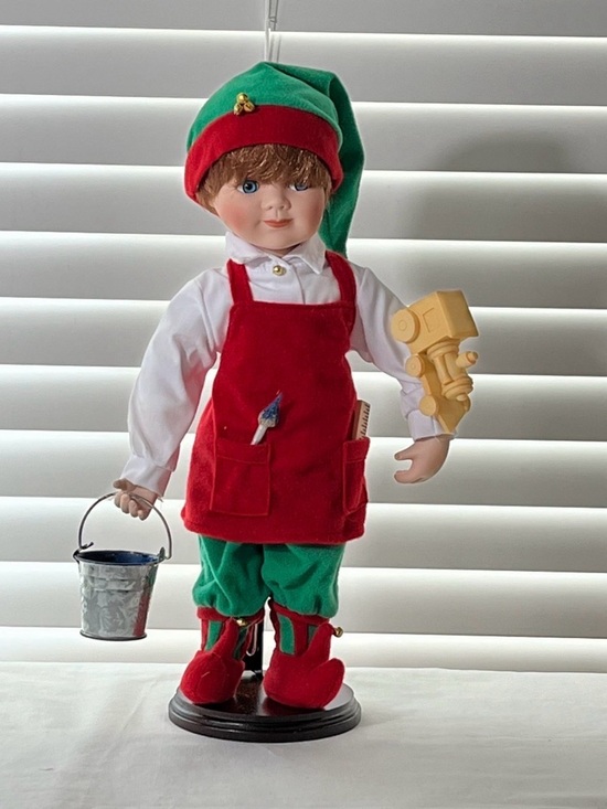 Holiday Elf Porcelain Dolls - Red & Green Outfit Set